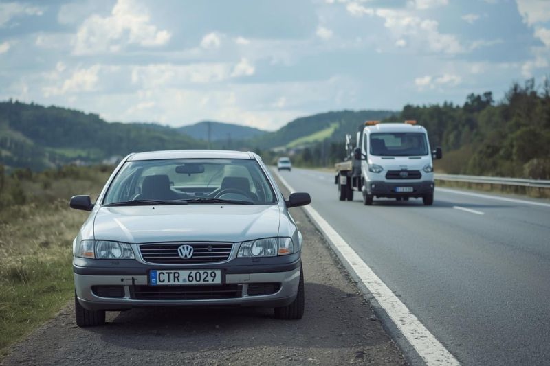 Kierowca wzywa pomoc drogową w Koninie i okolicach przy unieruchomionym samochodzie na poboczu